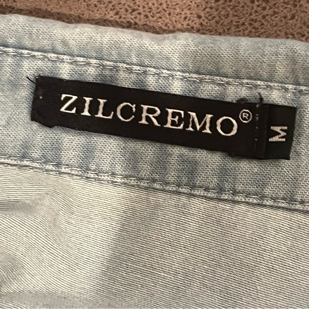 Zilcremo Light Blue Denim Shirt Dress with Frayed Hem - Picture 5 of 7